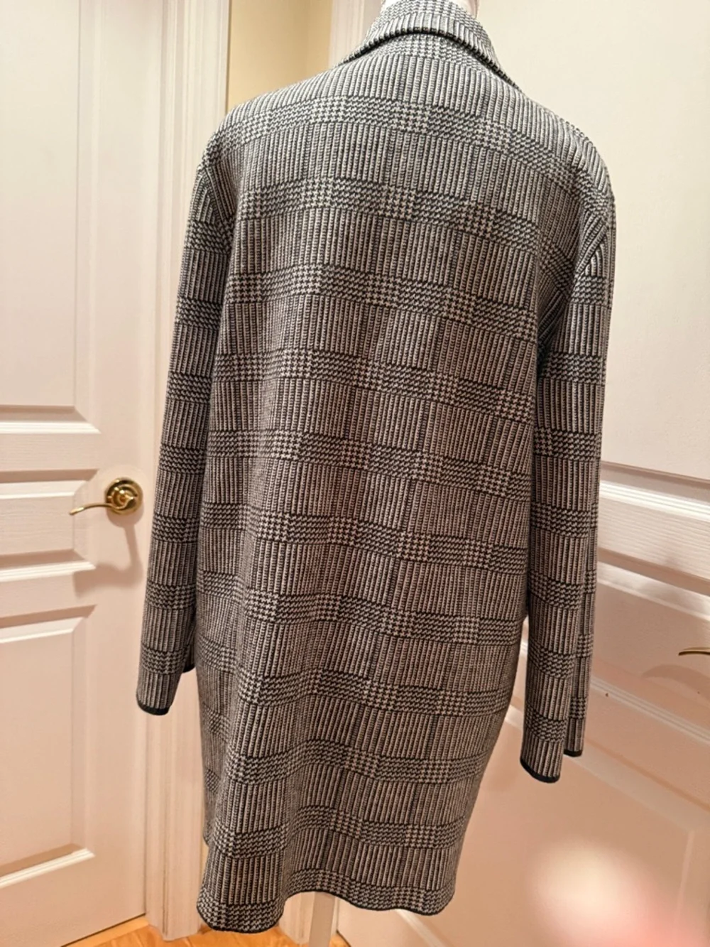 J. Crew Black and Gray Plaid Open-Front Knit Blazer
